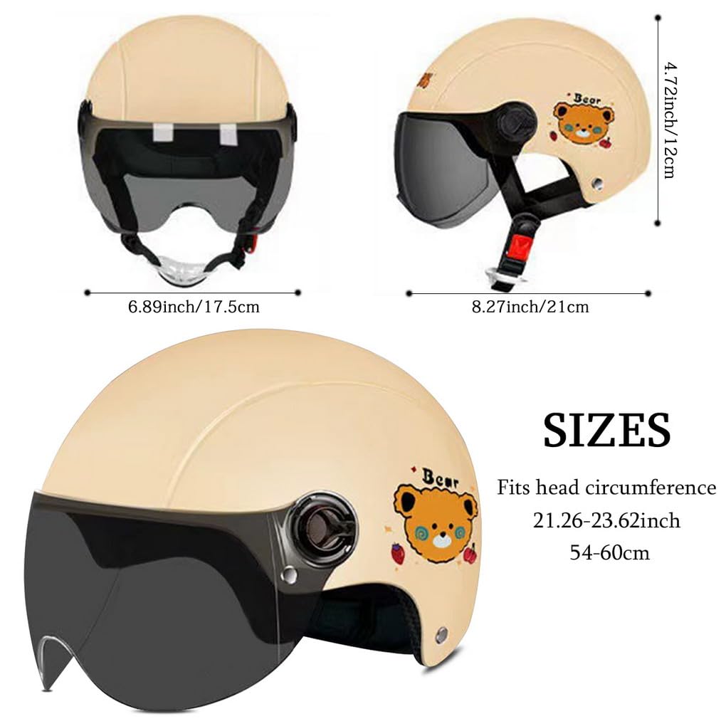 Demi-casque Protection Casque Moto Demi-Casque Rétro Avec Visière - Certification 3C, ABS, Taille Unique 65cm - Pour Scooter, Vélo Électrique Casque Moto électrique