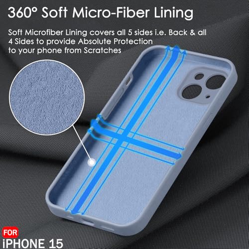 Image of TheGiftKart Liquid Silicone Back Cover Case for iPhone 15 | Soft Micro-Fibre Lining Inside | Camera & Screen Protection | Shockproof Back Cover for iPhone 15 (Silicone, Dusty Blue)