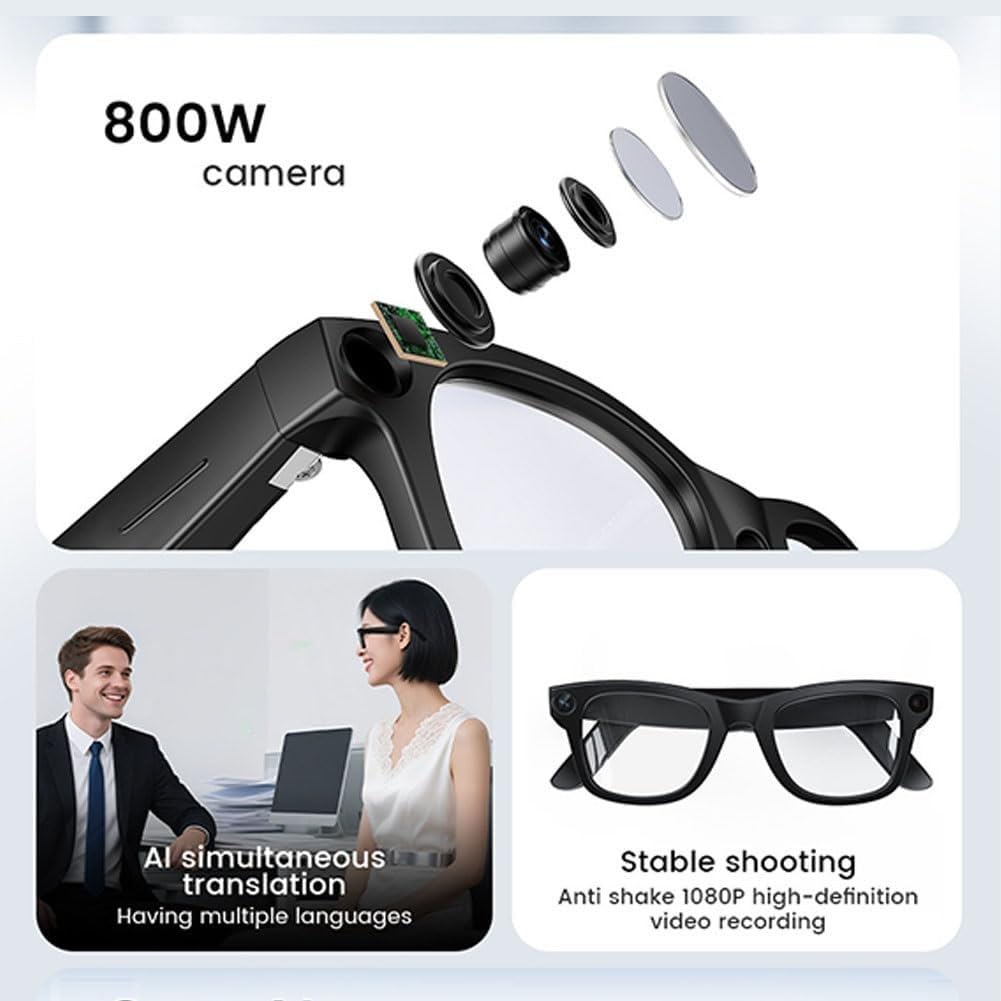 Cianvue Ai - Occhiali Con Fotocamera 8 MP, Musica E Chiamate, Video 1080p/30 Ips, Registrazione Di Foto E Video, Trasferimento Wi-Fi, Anti- Vibrazione(Style-A Cianvue Ai - Occhiali Con Fotocamera 8 MP, Musica E Chiamate, Video 1080p/30 Ips, Registrazione Di Foto E Video, Trasferimento Wi-Fi, Anti- Vibrazione(Style-A
