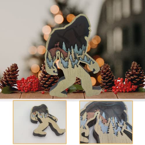Thungeek Big Foot Hunting Forest Decor Cabin Clearance For Home & Office, Wooden Wall Art Decor Office Shelf Decorations, Sasquatch Statues Figurine Animals Shaped Collection Wildlife Gift #TOP3