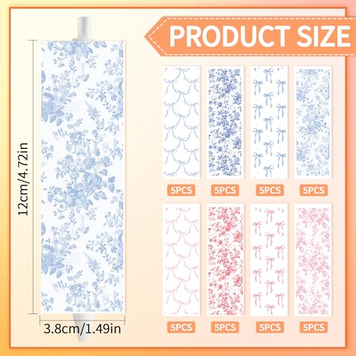 Image of CRASHOT UV DTF Pen Wrap - 40 pcs Bow Pen Wraps, Pink & Blue Bow UV DTF Transfer Stickers, Flower Floral Design Waterproof Uvdtf Wraps, Back to School Personalized DIY Pen