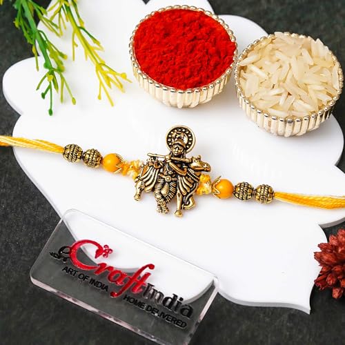 Image of eCraftIndia Krishna Playing Flute with Cow Designer Rakhi | Raksha Bandhan Rakhi for Bhai Bhaiya | Best Bro Ever Fridge Magnet | Roli Chawal Pack