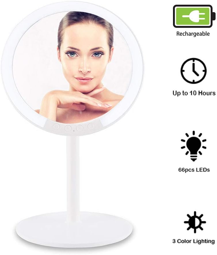 Lighted Makeup Mirror with 7x Magnification, 8 Inch Rechargeable LED Makeup Vanity Mirror with 66 Lights, Light up Mirror with 3 Color Dimmable Lighting Modes and 7 Levels Adjustable Brightness