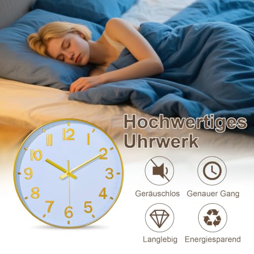 Image of Gold Wall Clocks Battery Operated, 12 Inch Non Ticking Digital Wall Clock, Silent Analog Clock for Bedroom Living Room Kitchen Office Gym Classroom, Large Number Clocks for Seniors Elderly