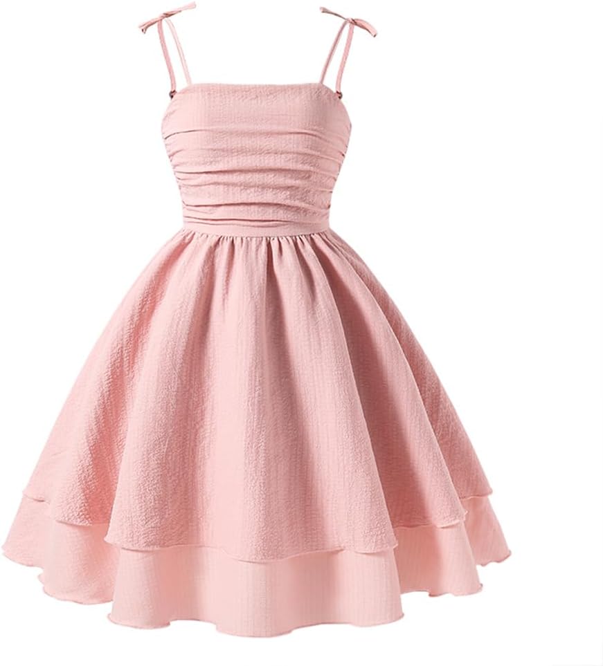 IBAKOM Girl Summer Smocked Dress Teen Graduation School Prom Frock Tween Wedding First Communion Junior Homecoming Dress