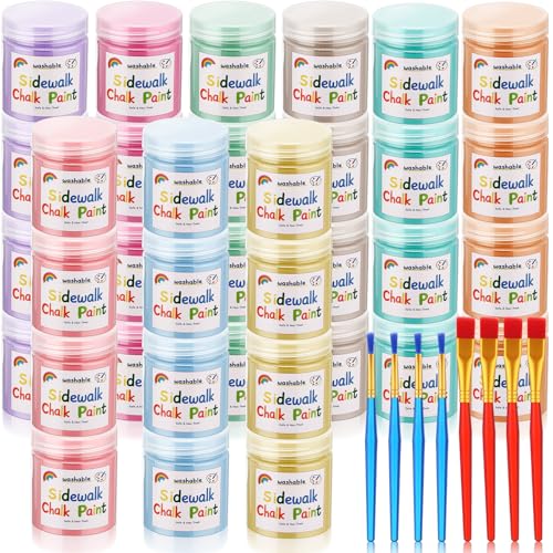 Faccito 9 Pcs Sidewalk Chalk Non Toxic Paint Kit Washable Powdered Chalks Mix in Water 9 Vibrant Colors with Paintbrush for Creative Sidewalk and Chalkboard Fun
