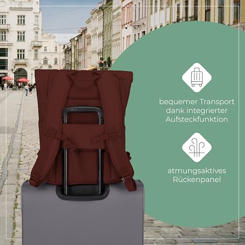 Travelite Handgepäck Rucksack, Laptop Rucksack 15,6 Zoll, BASICS, Reiserucksack Rolltop Funktion, 60 cm, 35 Liter