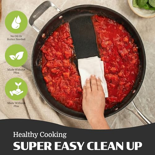 Granitestone 14 Inch Large Frying Pan with Lid, Ceramic Non Stick Frying Pans Skillet, Non Toxic Frying Pans Nonstick for Sauté & Cooking, PFAS & PFOA Free, Oven & Dishwasher Safe