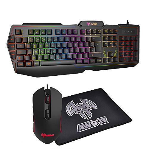 AWD-IT Nebula Gaming Bundle 7 Couleurs LED Clavier avec Souris et Tapis Combo Kit (UK Layout) Cover
