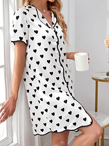 GORGLITTER Camisola feminina com estampa de coração, botões frontais, manga curta, lapela e gola, Br
