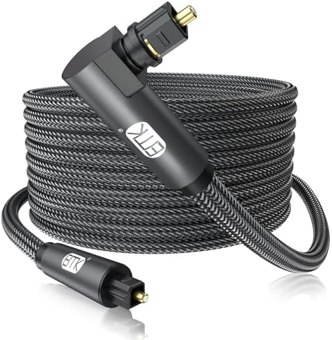 EMK Optical Cable 90 Degree Digital Toslink Audio Cable Right Angle Optical Cable Nylon Braided for Smart TV Speaker Home Theater Soundbar Audio Player (5m)