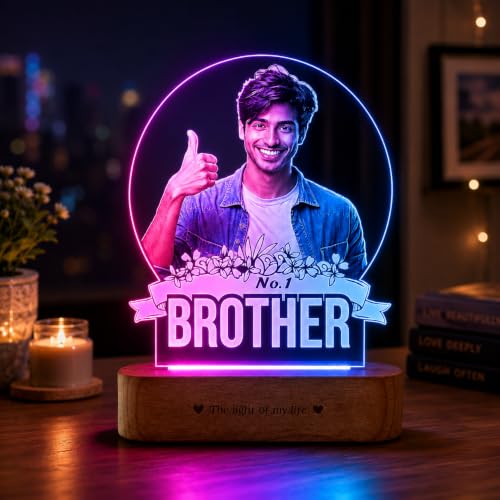 Image of ZOCI VOCI Personalized Rakhi Gift for Brother - Custom UV Printed Photo Lamp with RGB LED | Customized Rakshabandhan Gift for Brother, Bhaiya, Cousins & Siblings