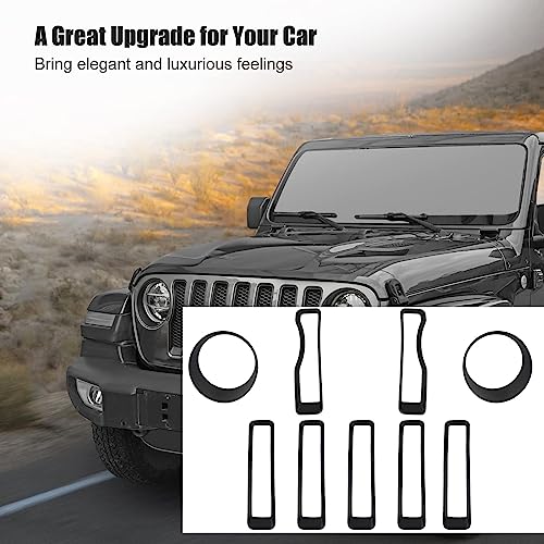 Rt-Tcz For Jeep Jl Mesh Grille Grill Insert+Headlight Turn Light Cover Trim For Jeep Wrangler Jl Jlu Gladiator Jt(Matte Black) #TOP5