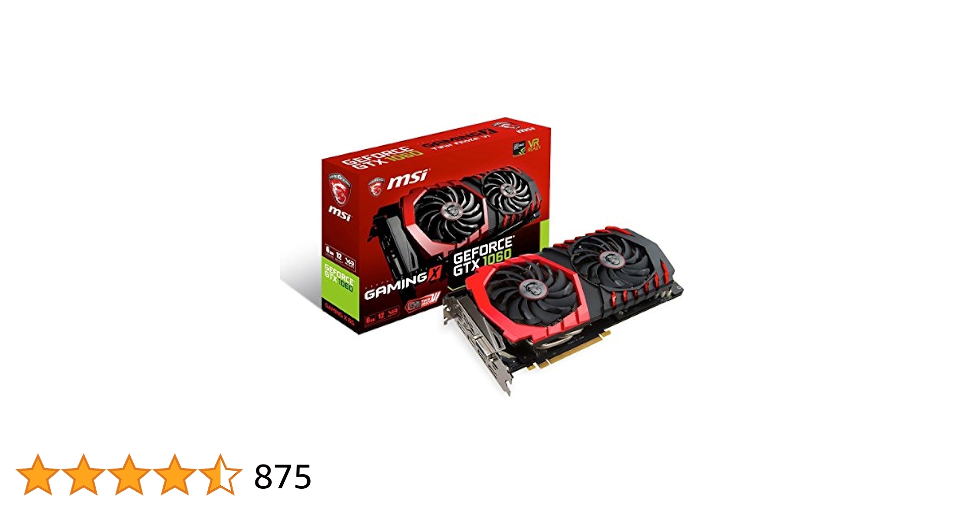 MSI GAMING GeForce GTX 1060 6GB GDDR5 DirectX 12 VR Ready