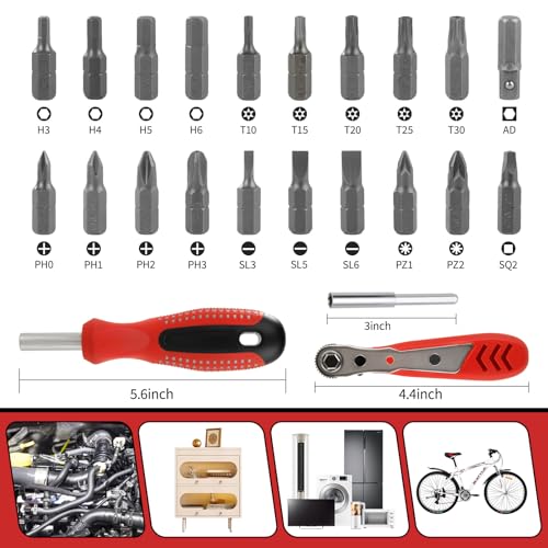 Aixgurs 23 in 1 Screwdriver, Portable multi-purpose ratcheting screwdriver set?High-Strength Bits, Phillips,Slotted, Torx?Pozi,SQ,Suitable for outdoor and daily repair tools