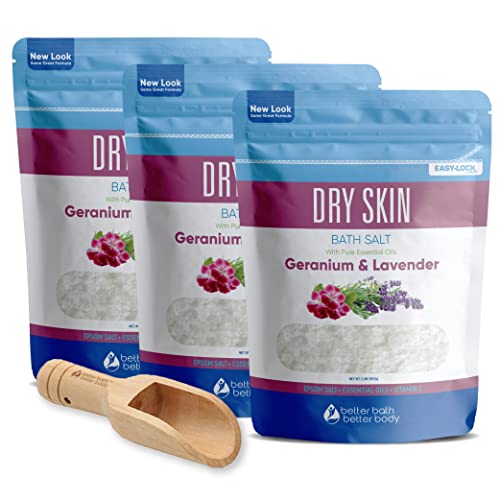 Dry Skin Bath Salt (3-Pack With Scoop) Skin Soothing Epsom Salt With Pure Essential Oils In Bpa Free Pouch With Press-Lock Seal Made In Usa, Three 2-Lbs Pouches 6-Lbs Total #TOP7