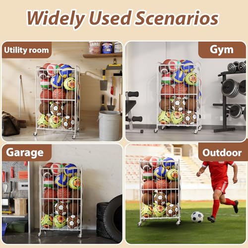 YKDIRECT 300L Rolling Ball Organizer with Locking Wheels - Large Sports Storage Basket for Basketball Soccer Football Volleyball, Steel Garage Equipment Cart with Elastic Rope for Household Storage by YKDIRECT - Image 6
