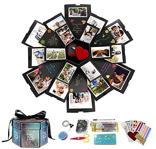 Icegrey Boîte D'explosion avec 6 Visages Créative Faite à la Main DIY Album Photo Scrapbooking Boîte Cadeau pour Anniversaire Mariage Saint Valentin Noël Fête des Mères, Ciel étoilé