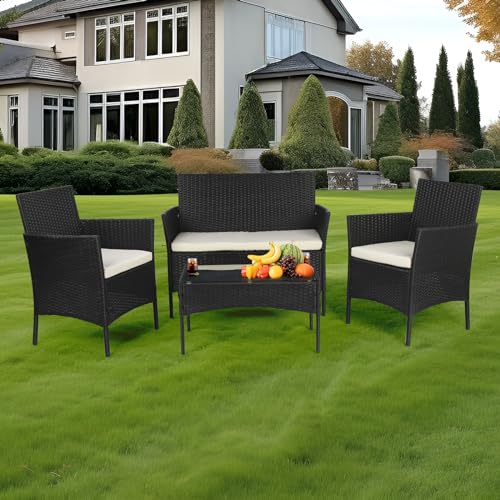 Lishetimig 4 Piece Rattan Garden Furniture Set, Patio furniture, ...