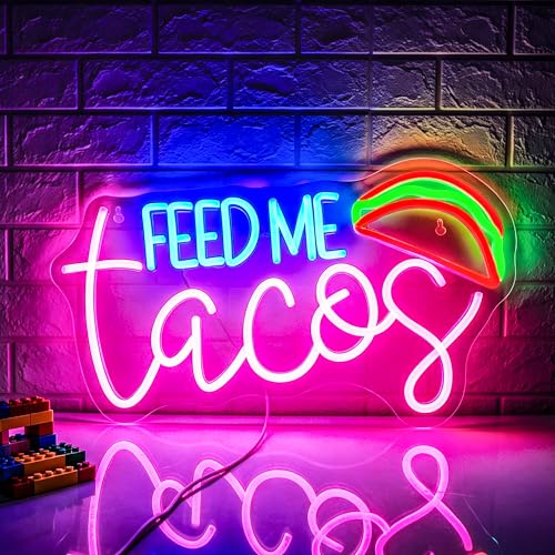 Image of Feed Me Tacos Neon Sign Led Neon Lights Neon Signs for Wall Decor Light Up Sign for Birthday Party Club Gift