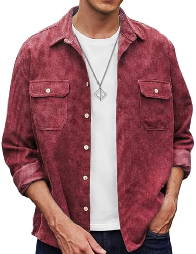 Image of COOFANDY Men's Corduroy Shirt Casual Button Down Shirt Jacket Lightweight Shacket