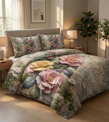 Image of 7D Printed King Size Bedsheet, Pink Flower, 228x228cm