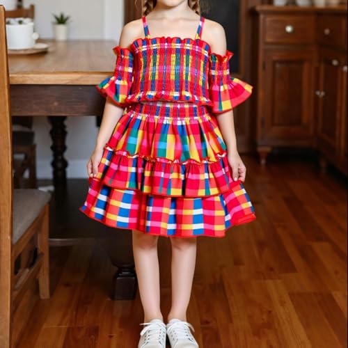 Image of 2 Piece Clothes for Girl, Colorful Tube Top and Elastic Waist Skirt Summer Outfits Sets for Kids