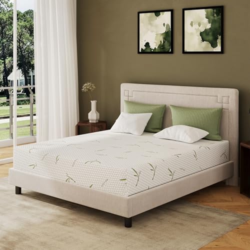 Image of EGOHOME 8 Inch Twin XL Mattress, Cooling Green Tea Gel Memory Foam for Pressure Relief, Medium Plush, Fiberglass Free, Bed in a Box, CertiPUR-US Certified, Green