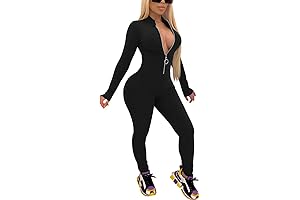 Women's Sexy V Neck Bodycon Long Sleeve Zipper Jumpsuit Rompers