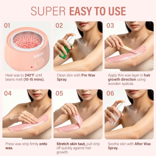 Image of KeShi Waxing Kit, Painless Hair Removal Wax Warmer with 6 Bags Wax Beans(Pink)