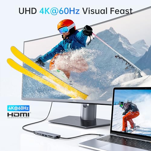 Image of USB C Hub HDMI Adapter for MacBook Pro /Air, 7 in 1 USBC Dongle with HDMI, microSD /SD Card Reader, USB C Data Port,100W PD, and 2 USB 3.0 Compatible for MacBook Pro /Air, Dell XPS, Lenovo Thinkpad.