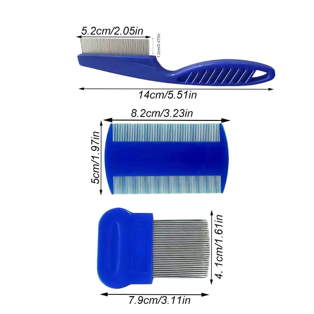 Läusekamm, 3 Stück Flohkamm, Läuse Kamm, Metall Zähne Läusekamm, Plastik Doppelseitig Nissenkamm
