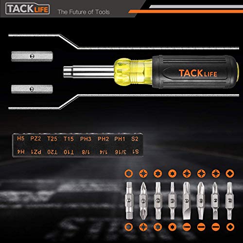 TACKLIFE Screwdriver and Nut Driver,16-in-1 Interchangeable Screwdriver Set, CA+TPR Handle S2 Alloy Steel-HSS3A
