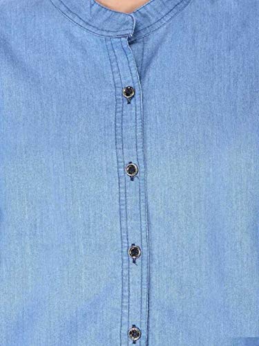Image of FUNDAY FASHION Women's Denim Blend Casual Mandarin Collar Regular Fit Shirt