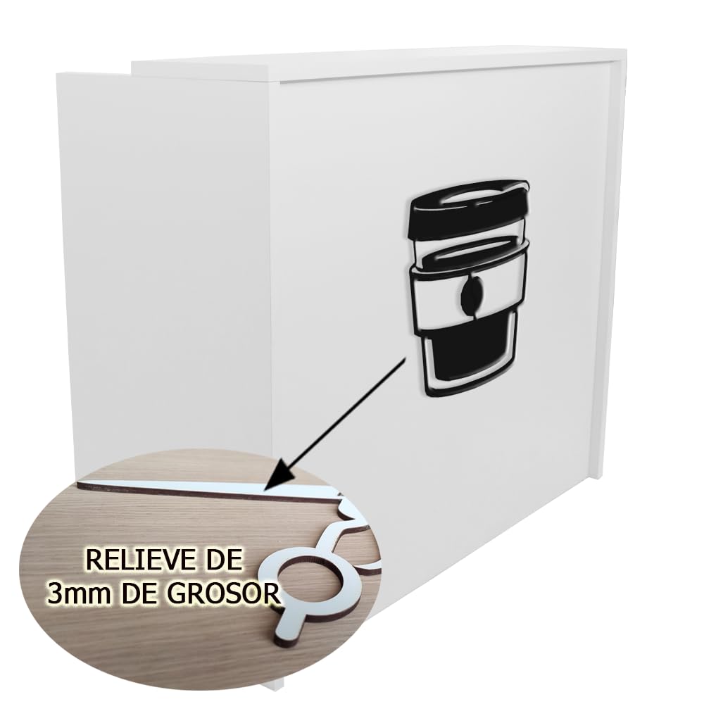 Mostrador de Recepción para Hostelería, Cafetería. Mesa Mostrador con Diseño en Relieve Vaso Café (80cm Ancho, Blanco)
