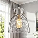 5.9“ Small Brushed Nickel Pendant Lights Kitchen Island, Hammered Glass Pendant Light Fixtures, Adjustable Mini Hanging Lights Kitchen Pendant Lighting over Island Sink Bathroom Dining Room Bedroom