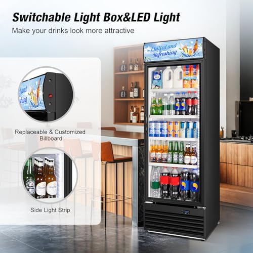 Image of Commercial Beverage Refrigerator, 24 Inch Beverage Fridge, 15 Cu. Ft. Drink Fridge, Display Refrigerator Glass Door, Commercial Display Fridge with Customizable Light Box for Shops, Restaurants, Bars