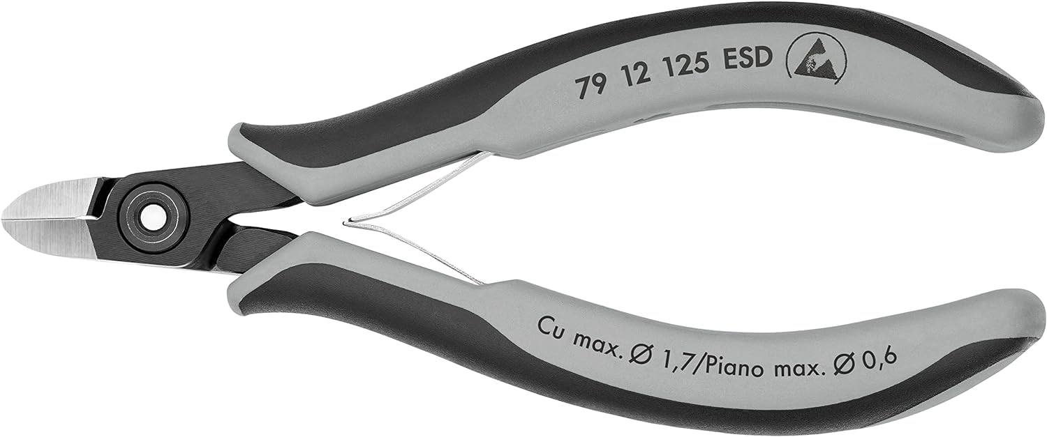 Knipex Pince coupante de côté de précision pour l’électronique ESD avec poignées multimatières 125 mm, 79 12 125 ESD