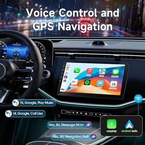 Image of Haudio 9 inch Wireless Double Din Car Stereo with Bluetooth, Wireless CarPlay Radio and Android Auto, Backup Camera, GPS Navigation, Free APK Download and Deletion, FM, Voice Control, Mirror Link