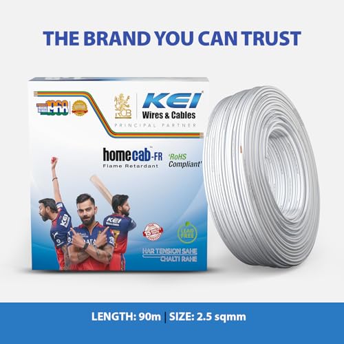 Image of KEI WIRES & CABLES Homecab 2.5 sqmm 1 Core Copper Flame Retardant House Wire PVC Insulated Cable for Domestic & Industrial Electrical Wiring (White, 90 Meters)
