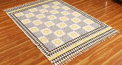 Tapis en coton imprimé main durable avec pompons élégants - 5