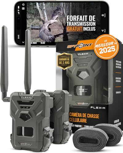 Spypoint Flex-M Lot de 2 caméras de Chasse avec Transmission Photo et vidéo, 28 mégapixels, avec Vision Nocturne, Application Gratuite pour Votre Smartphone