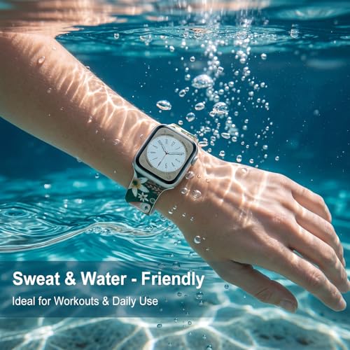 Image of Floral Band Compatible with Apple Watch Bands for Women 40mm 42mm 41mm 38mm 44mm 45mm 46mm 49mm, Cute Pattern Flower Soft Silicone Sport Strap for iWatch Series Ultra 11 10 SE 9 8 7 6 5 4 3 2