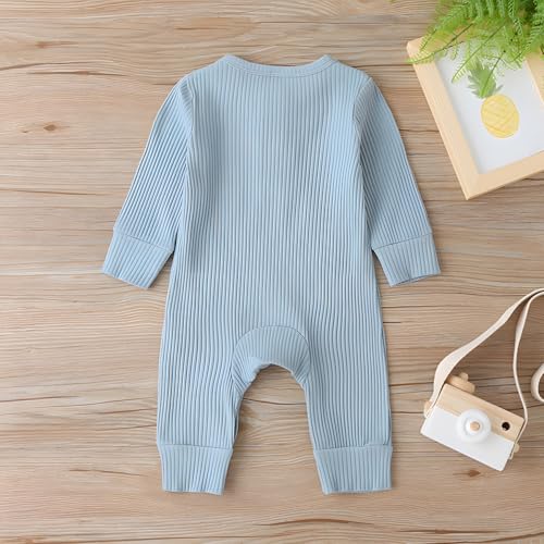 Newborn Baby Boy Girl Romper Infant Long Sleeve Solid Ribbed Button Clothes Bodysuit Jumpsuit2