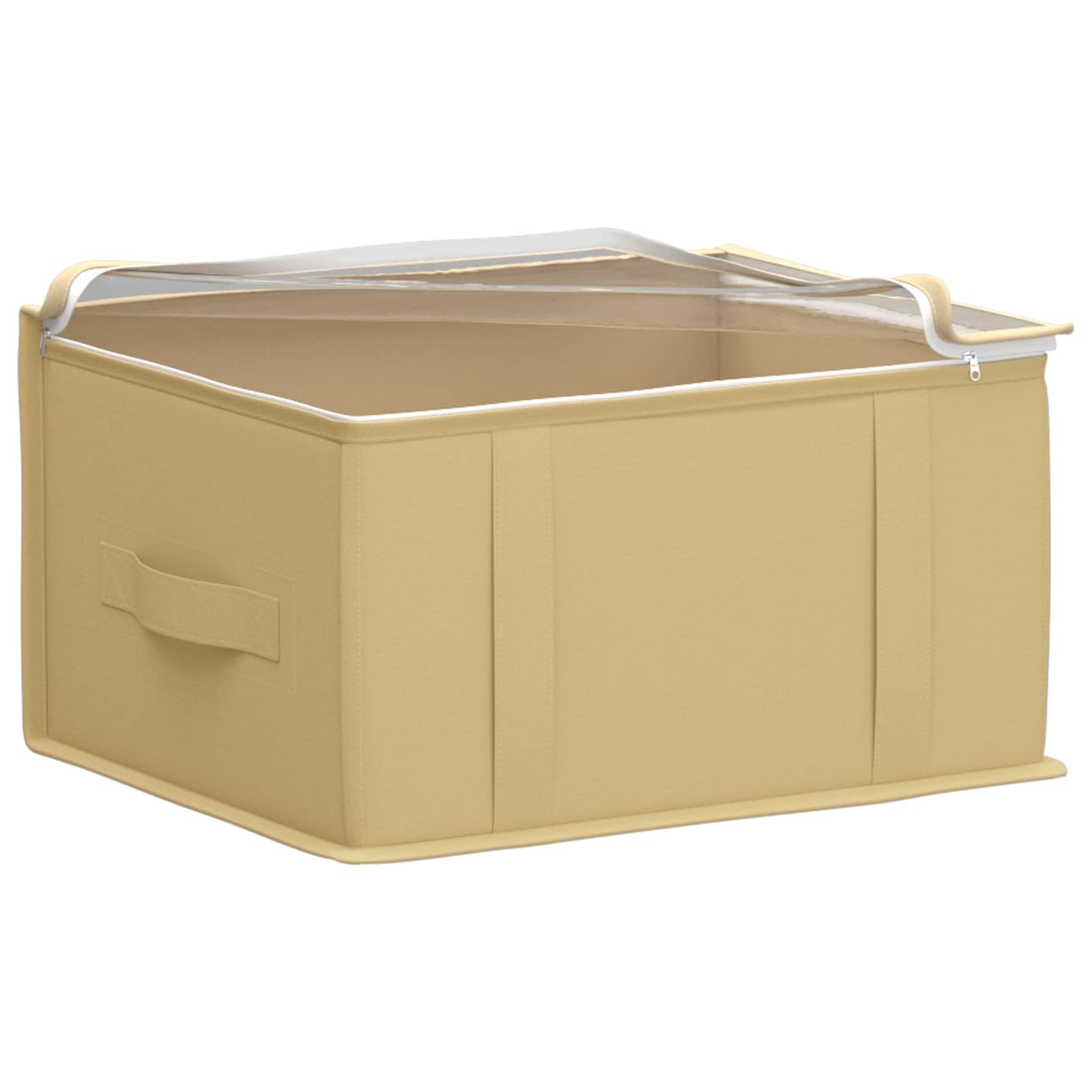 Caja de almacenamiento con ventana de PVC transparente, tela no tejida, 50 x 30 x 25 cm, juego de 2 unidades, crema para ordenar debajo de la cama, visión general transparente y extracción