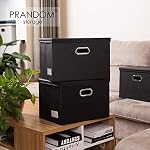 PRANDOM Large Collapsible Storage Bin with Lid [1-Pack] Leather Fabric Foldable Storage Box Organizer Containes Basket Cube with Cover for Home Bedroom Closet Office Nursery Black (17.7x11.8x11.8) - Image 2