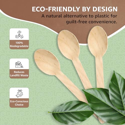 Image of Amazon Basics Wooden Spoons | 140mm | Pack of 100 | Disposable Spoons | Ideal For Wedding, Parties, Birthdays | Made In India