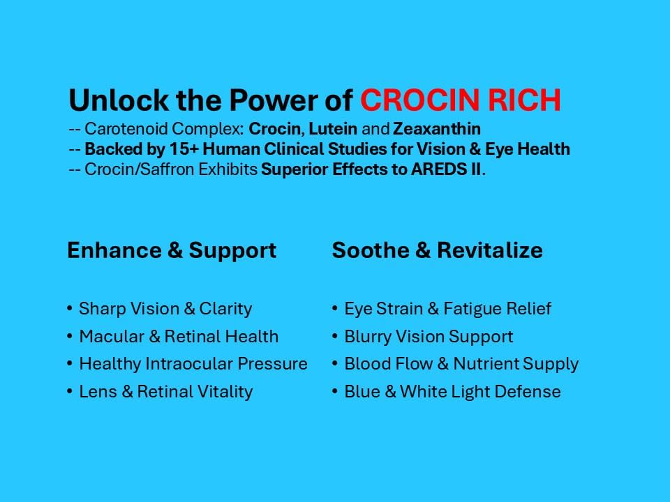 Miniatura 4 de Crocin Rich - 7.5 mg de Crocina (activo de azafrán clave) + suplemento para los ojos de luteína y zeaxantina, 60 tabletas - Soporte visual y macular