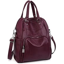 UTO Women Backpack Purse PU Washed Leather Convertible Ladies Rucksack Crossbody Shoulder Bag Red