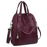 UTO Women Backpack Purse PU Washed Leather Convertible Ladies Rucksack Crossbody Shoulder Bag Red